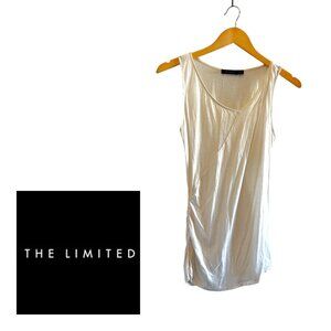 The Limited Sheer White Gold Shimmer Tank Top Asymmetric Side Cinch
